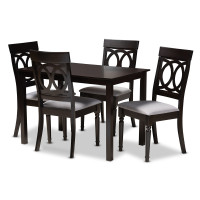 Baxton Studio RH333C-Grey/Dark Brown-5PC Dining Set Lucie Modern and Contemporary Grey Fabric Upholstered Espresso Brown Finished 5-Piece Wood Dining Set